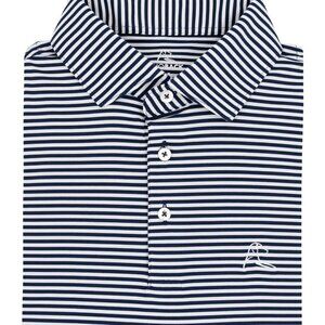 Rhoback Polo Shirt Men's Medium Navy Blue White Stripe Golf Performance Top